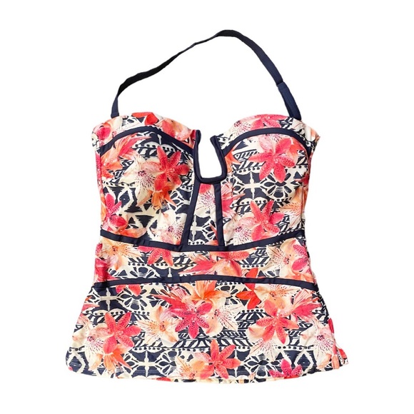 Island Escape Convertible Antigua La Flor Printed Strapless Tankini Top - Picture 3 of 8